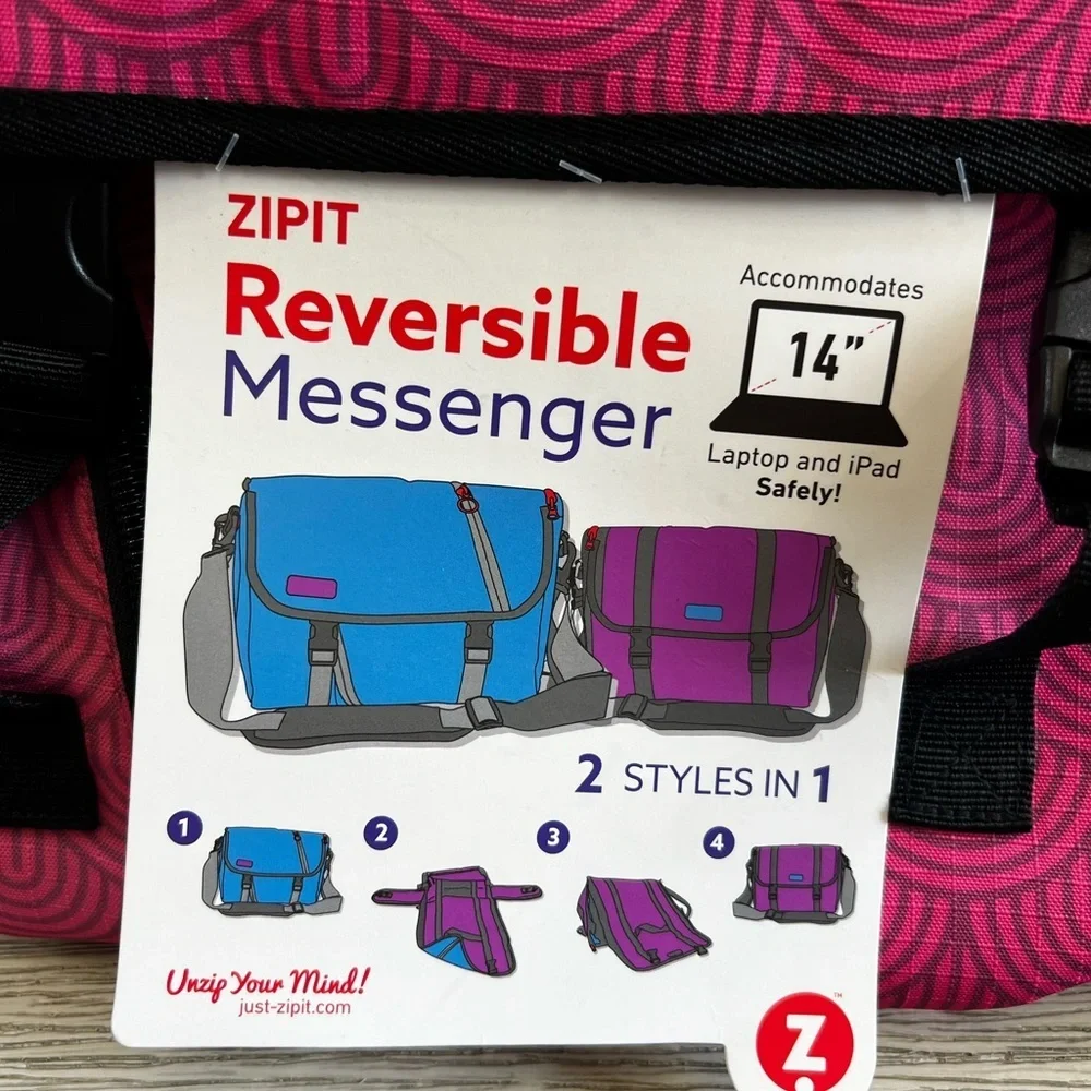 🆕 ZipIt Pink Reversible Laptop Messenger Bag